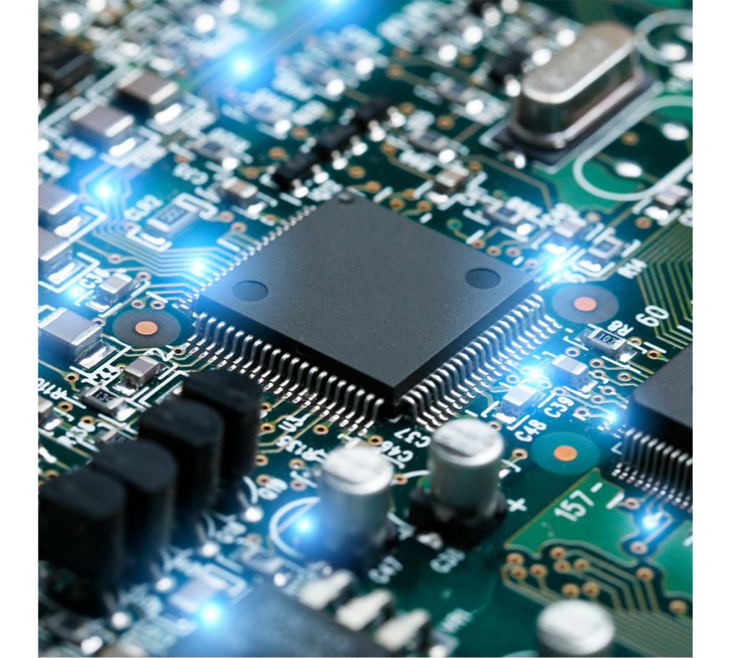 View of a microchip on a circuit board