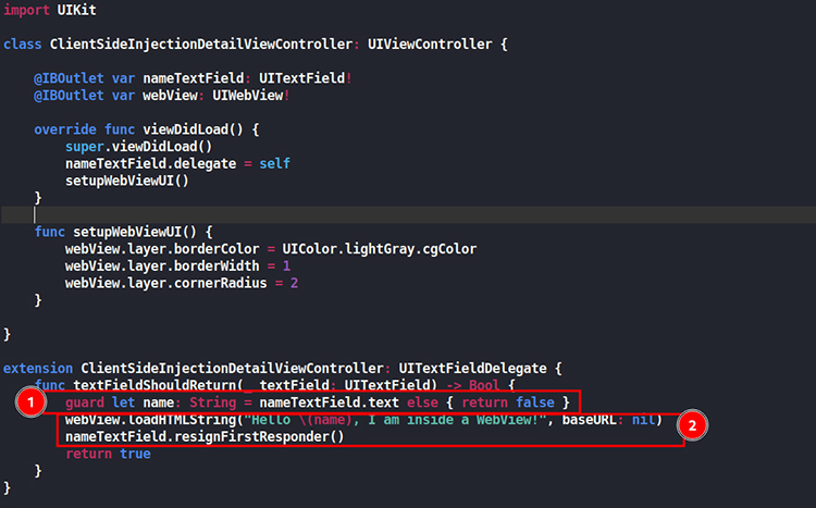 Vulnerable Snippet from DVIA application